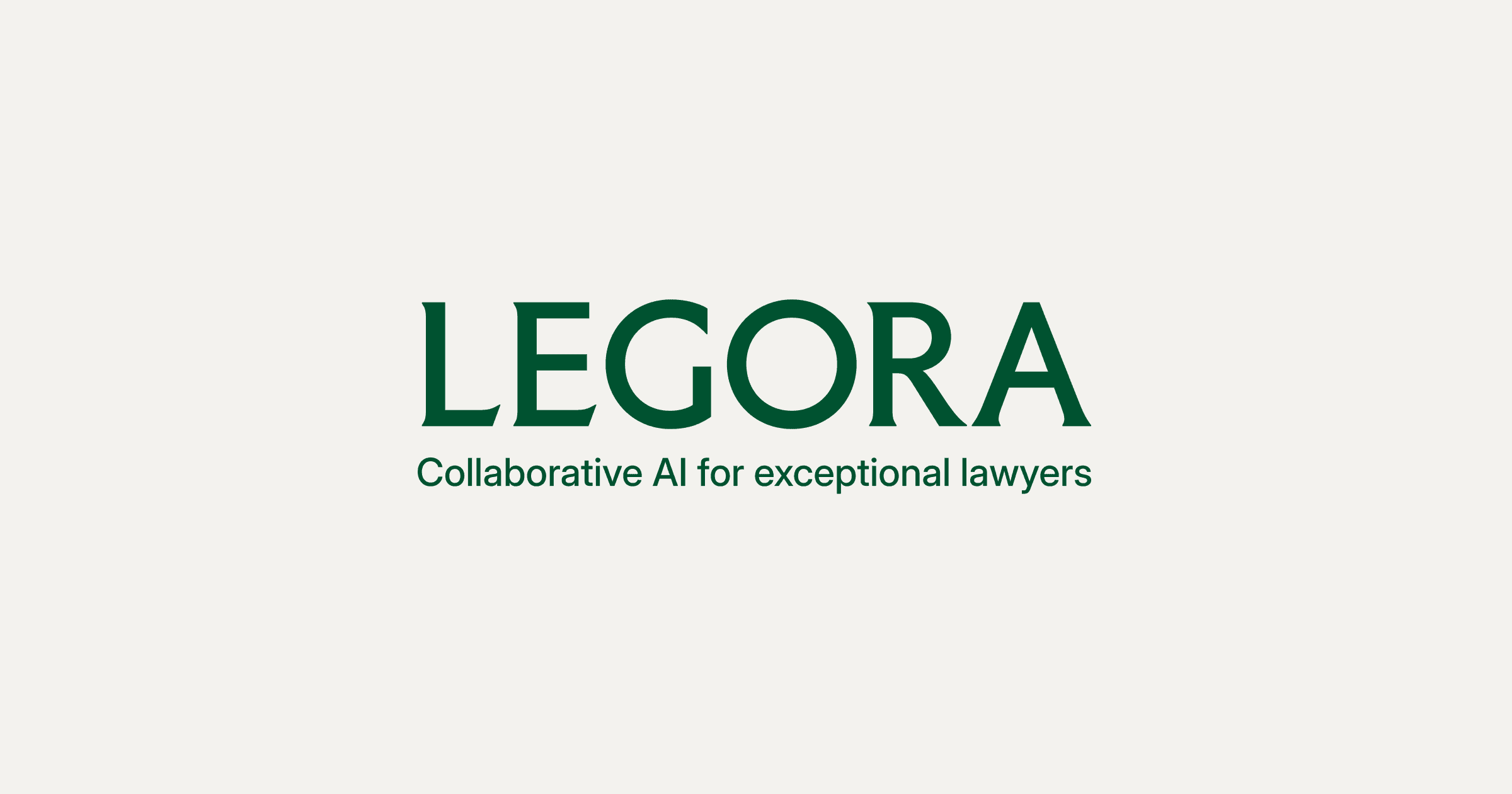Legora’s dark-green wordmark and company tagline on an off-white background.