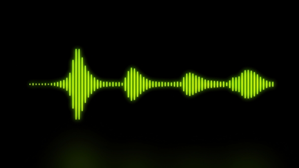 A bright green audio waveform on a black background.